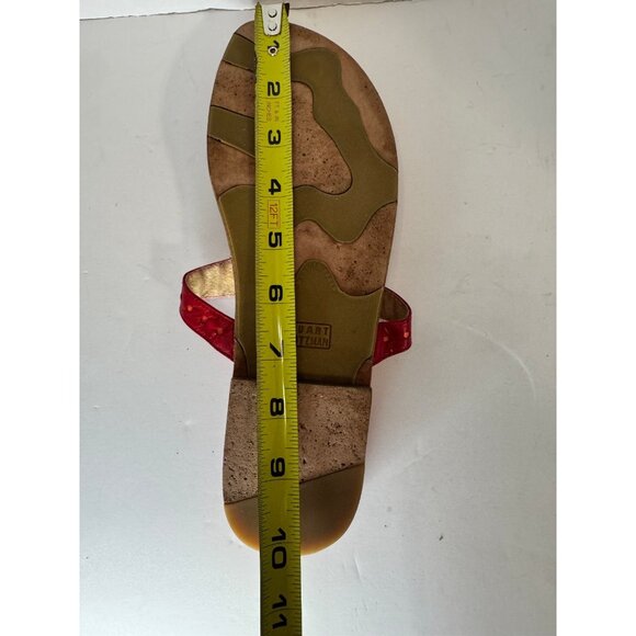 VTG Stuart Weitzman Red Leather Sandals 8.5 Floral Applique Thong Y2K Boho Vacay - Picture 16 of 16
